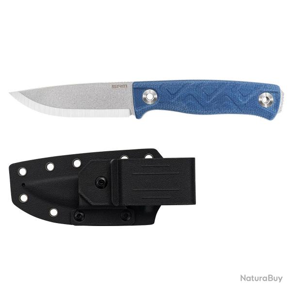 Couteau Bushcraft SRM Bushcut 702T-ME Lame Acier 14C28N Manche Micarta Bleu tui Kydex SRM702TME