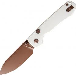 Couteau Vosteed Raccoon White Lame Acier 14C28N Cuivre Dune Manche G10 Top Liner Lock VOSA2913