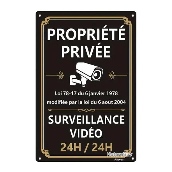 Panneau Proprit Prive - Surveillance vido 24h/24h - Noir