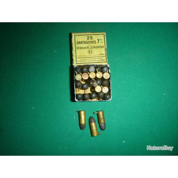 Rare boite de cartouches 7mm pour revolver Lefaucheux