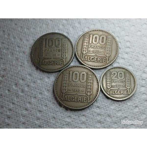 100 et 20 francs Algrie  1949 , 1950,1952