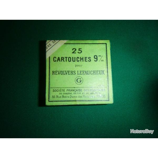 Rare boite de cartouches 9mm pour revolver Lefaucheux pas ouverte