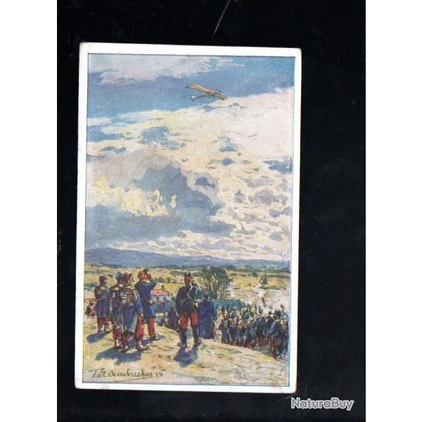 carte allemand aviatik ou taube au dessus de troupes franaises 1914 cpa