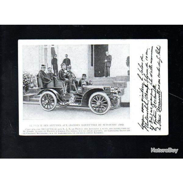 le prince des asturies aux grandes manoeuvres du sud-ouest 1902 cpa promo salon de l'auto stand deca