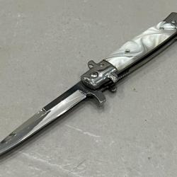 Stiletto Couteau ouverture assistée Mafia Milano Lame Acier 440 Manche Abs ivoirine enchère