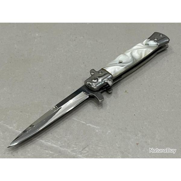 Stiletto Couteau ouverture assiste Mafia Milano Lame Acier 440 Manche Abs ivoirine enchre