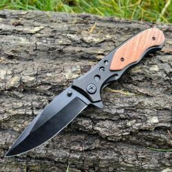 Couteau à Ouverture Assistée noir et bois 20.5cm enchère