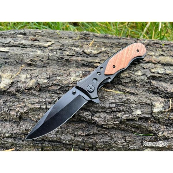 Couteau  Ouverture Assiste noir et bois 20.5cm enchre