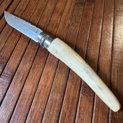 OPINEL N8 CUSTOM ARTISANAL UNIQUE MANCHE EN IVOIRE DE PHACOCHÈRE DÉFENSE POLIE