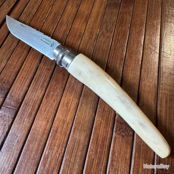OPINEL N8 CUSTOM ARTISANAL UNIQUE MANCHE EN IVOIRE DE PHACOCHRE DFENSE POLIE