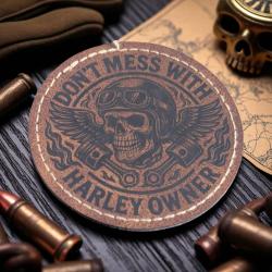 patch biker en cuir pu Don't mess with Harley Owner - ecusson militaire davidson dos scratch