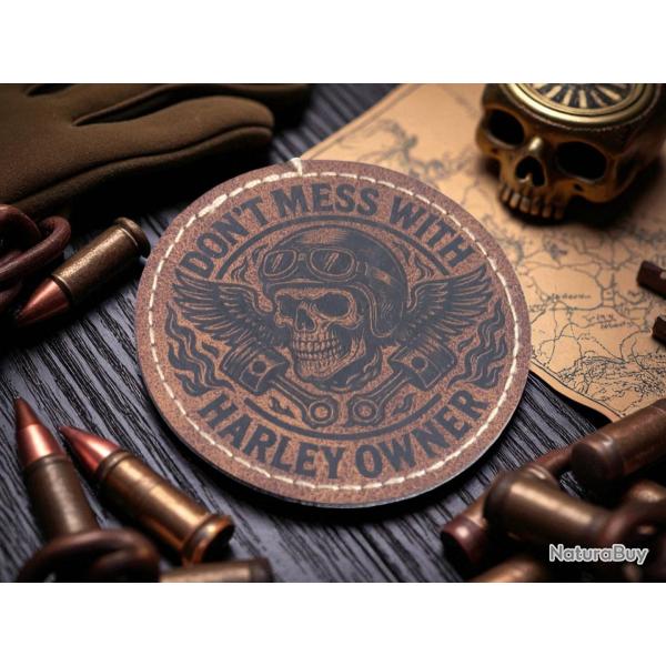 patch biker en cuir pu Don't mess with Harley Owner - ecusson militaire davidson dos scratch