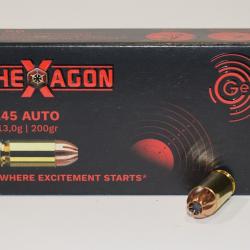 Boite 50 cartouches Geco Hexagon cal 45 acp 200 grains