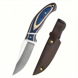 Couteau de chasse manche recourbé (bleu-blanc) + fourreau - LIVRAISON GRATUITE