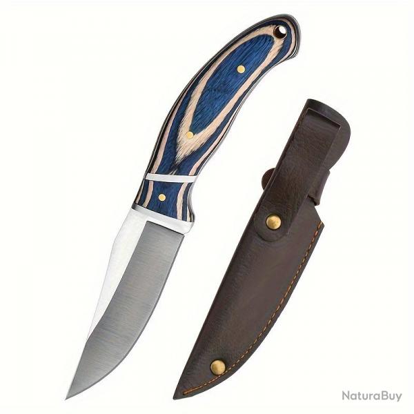 Couteau de chasse manche recourb (bleu-blanc) + fourreau - LIVRAISON GRATUITE