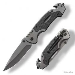 Couteau tactique pliant avec brise-vitre et coupe ceinture - gris - LIVRAISON GRATUITE