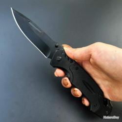 Couteau tactique pliant avec brise-vitre et coupe ceinture - noir - LIVRAISON GRATUITE