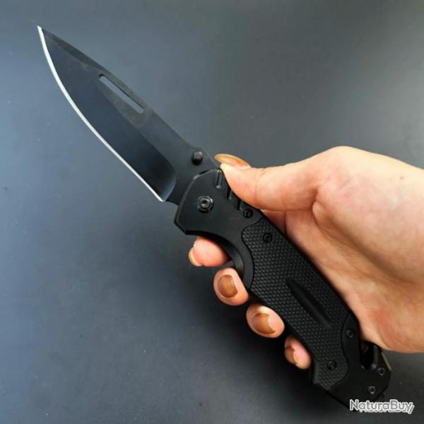 Couteau tactique pliant avec brise-vitre et coupe ceinture - noir - LIVRAISON GRATUITE