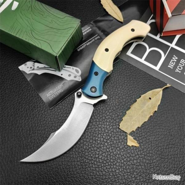 Couteau de poche pliant avec lame recourbe - manche blanc - LIVRAISON GRATUITE