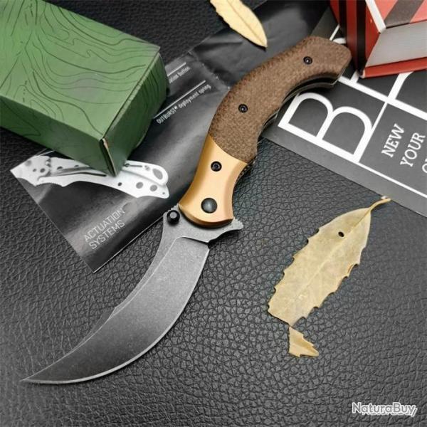 Couteau de poche pliant avec lame recourbe - manche marron - LIVRAISON GRATUITE