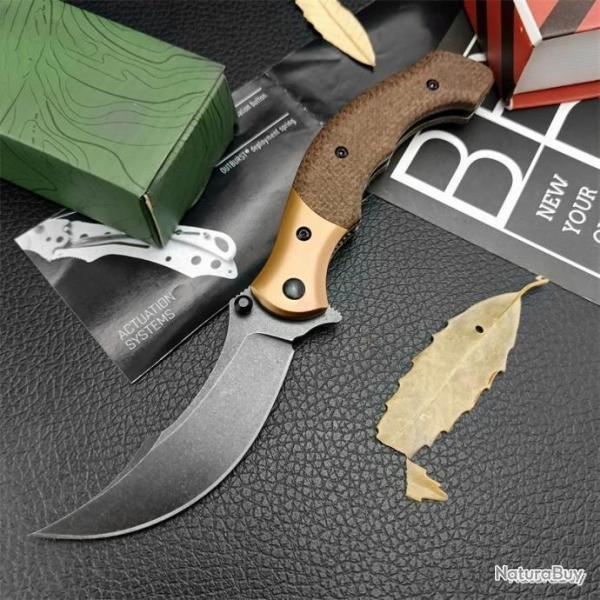 Couteau de poche pliant avec lame recourbe - manche marron - LIVRAISON GRATUITE