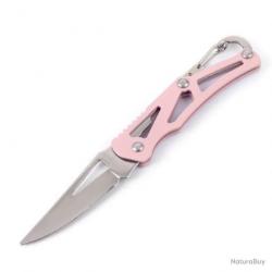 Couteau de poche pliable avec mousqueton - rose - LIVRAISON GRATUITE
