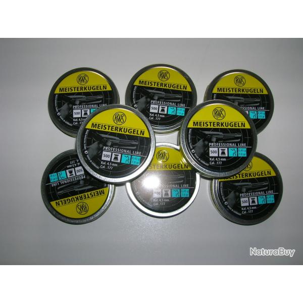 Lot de 8 boites de 500 plombs RWS MEISTERKUGELN Pistolet 4.50 mm - 0.45 g