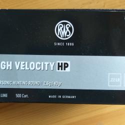 500 cartouches 22LR high velocity RWS 40 grains , 2,6 g.