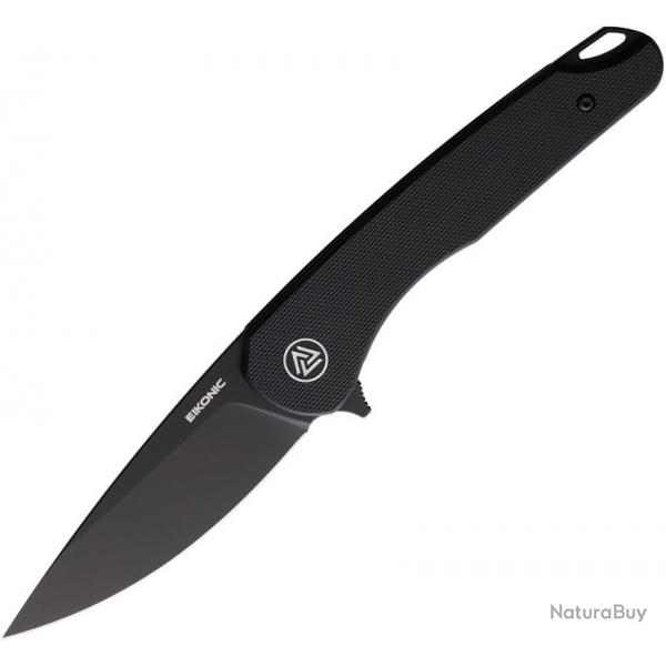 Couteau Eikonic Dromas Liner Lock Lame Acier D2 Stonewash Noire Manche G10 Noir IKVT EKC440BB