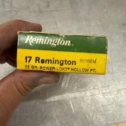 1 boite de 20 balles manufacturées REMINGTON CALIBRE 17 REMINGTON 25 GRS POWER LOKT HOLLOW POINT