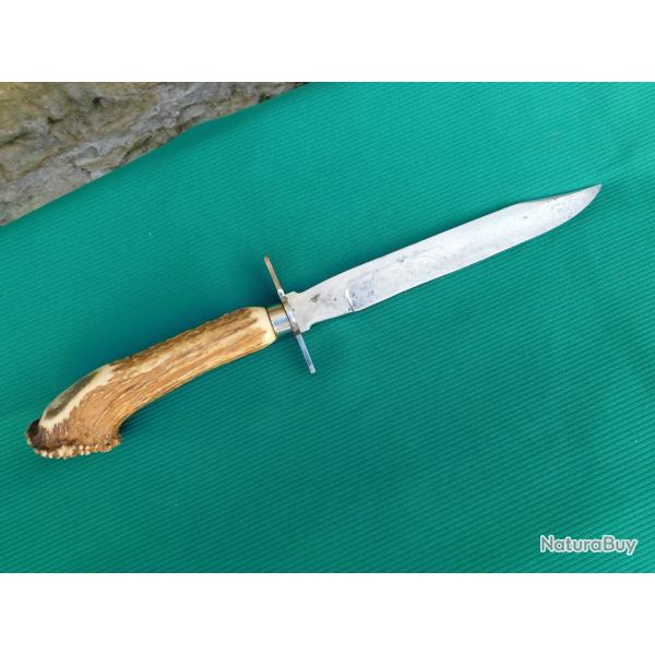 ancien couteau de chasse , manche bois de cerf