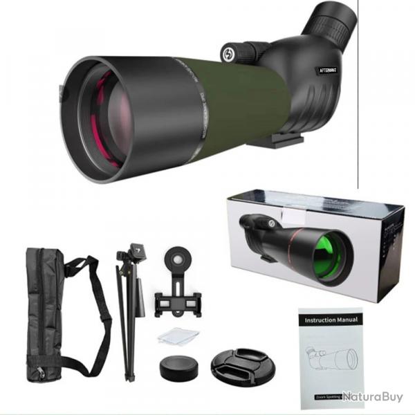 Longue-vue 25-75x60 HD Observation Oiseaux Trpied Etanche IPX4 Optique Claire Adaptateur Smartphone