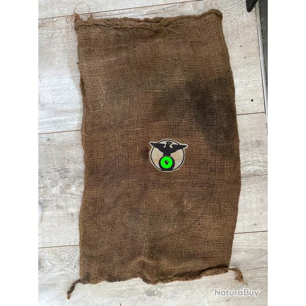 Ancien sac en toile de Jute avec cusson Allemand ww2 SA + tiquette RZM