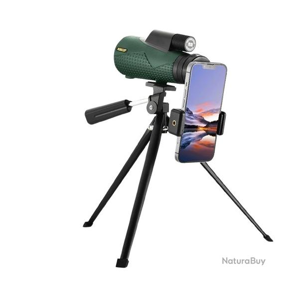 Monoculaire HD 12x56 Etanche avec Trpied et Support Smartphone BAK4 FMC Observation Chasse Nature
