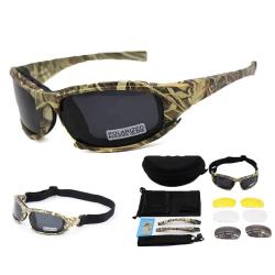Lunettes de Soleil Tactiques Polarisées 4 Verres Interchangeables Sport Pêche Ski Tir Course Camo