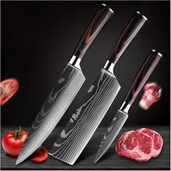 LOT EXCEPTIONNEL : Couteaux Cuisine Pro Motif Damas Lame Inox - Élégance & Précision !, Modele: 3pc
