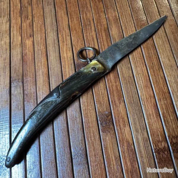COUTEAU DE COLLECTION TARRY LEVIGNE A PALME MANCHE EN CORNE NOIRE FRANCE THIERS 