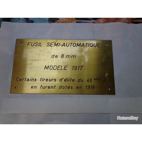 PLAQUE EN LAITON DU FUSIL SA 1917 DE 8mm du 46mes R.I - Z07