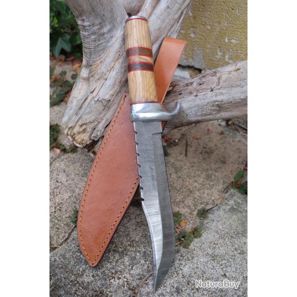 Couteau Bowie Crocodile Dundee Bush Australien Lame Acier Damas 256 Couches Etui Cuir F Artisanale A