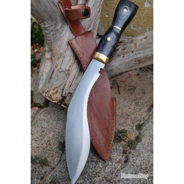 Machette Couteau Kukkri Parang Lame Acier Carbone 1055 Manche Bois Etui Cuir Tactical Survivalisme