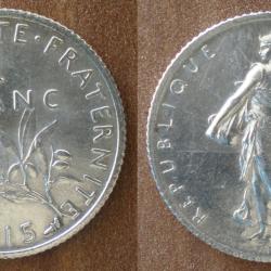 France 1 Franc 1915 Semeuse Piece Argent Francs