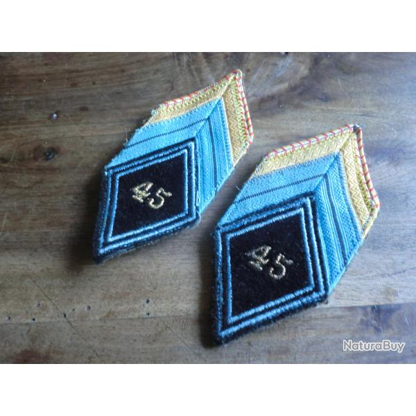 insigne paire tissu losange  brode  45eme rgiment transmissions