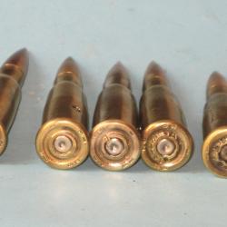 Lot de cinq cartouches de 8 x 51R pour Lebel et Berthier démilitarisées.