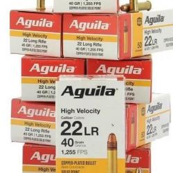 500 Munitions Aguila cuivrées HV SP 40 grains RN Cal 22lr (10 boites)