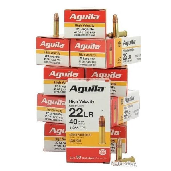 500 Munitions Aguila cuivres HV SP 40 grains RN Cal 22lr (10 boites)