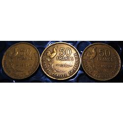 France 3 pieces de 50 francs bronze d'aluminium 1951-1952-1953