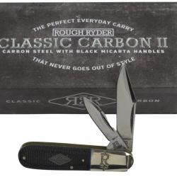 Couteau Rough Ryder Classic Carbon II Barlow Slipjoint Lames Clip Point & Pen Acier Carbone RR2210