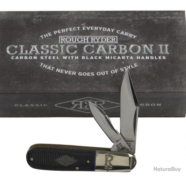 Couteau Rough Ryder Classic Carbon II Barlow Slipjoint Lames Clip Point & Pen Acier Carbone RR2210