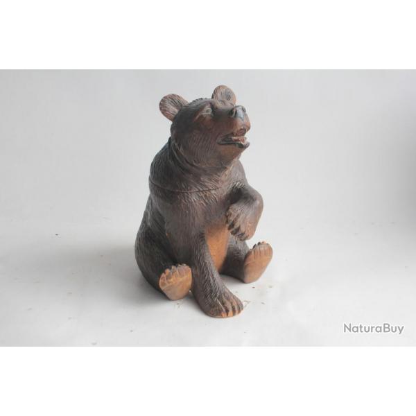 Pot  tabac Ours bois sculpt Fort Noire Art Populaire