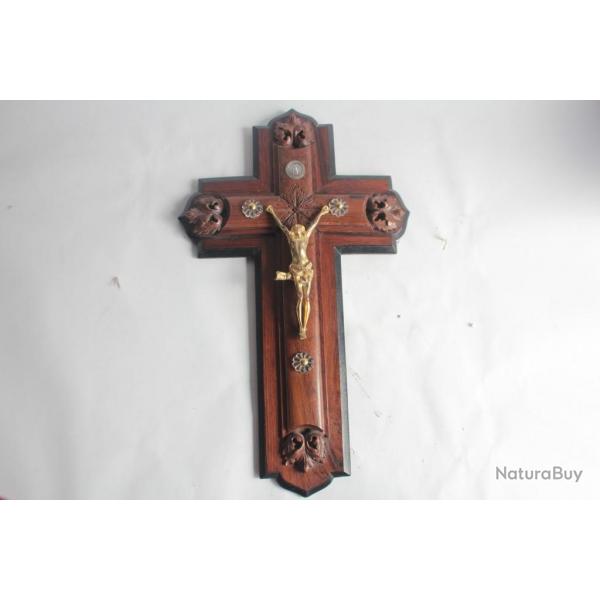 Grand Crucifix Croix d'autel laiton XIXe sicle